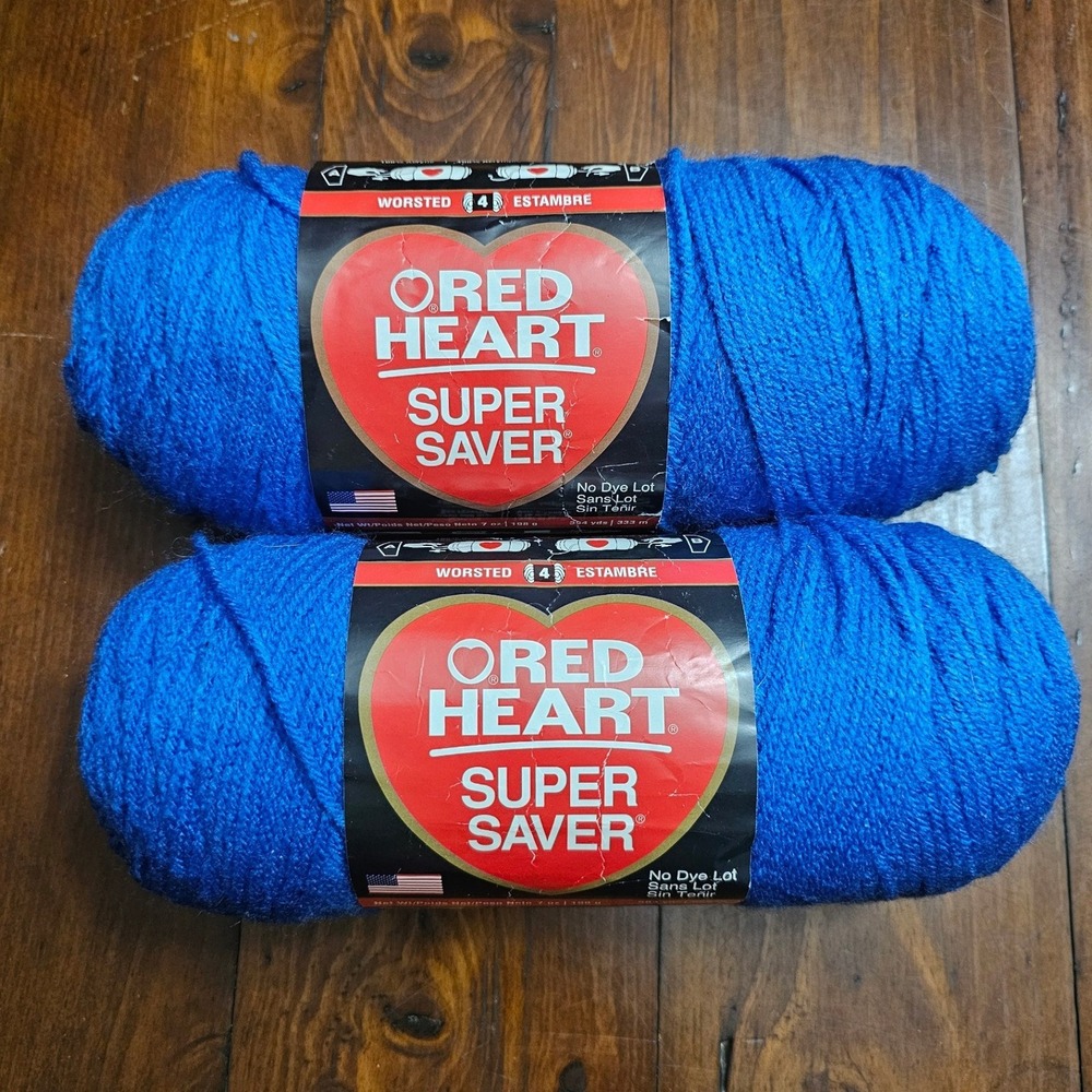 Red Heart Super Saver Yarn 2 Skeins Blue 0886 Medium Worsted 4 100% Acrylic 7oz